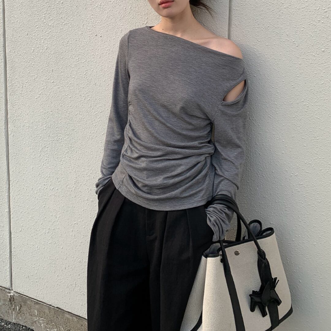 ショルダー スリット ロングスリーブ カットソー 2color/3412618