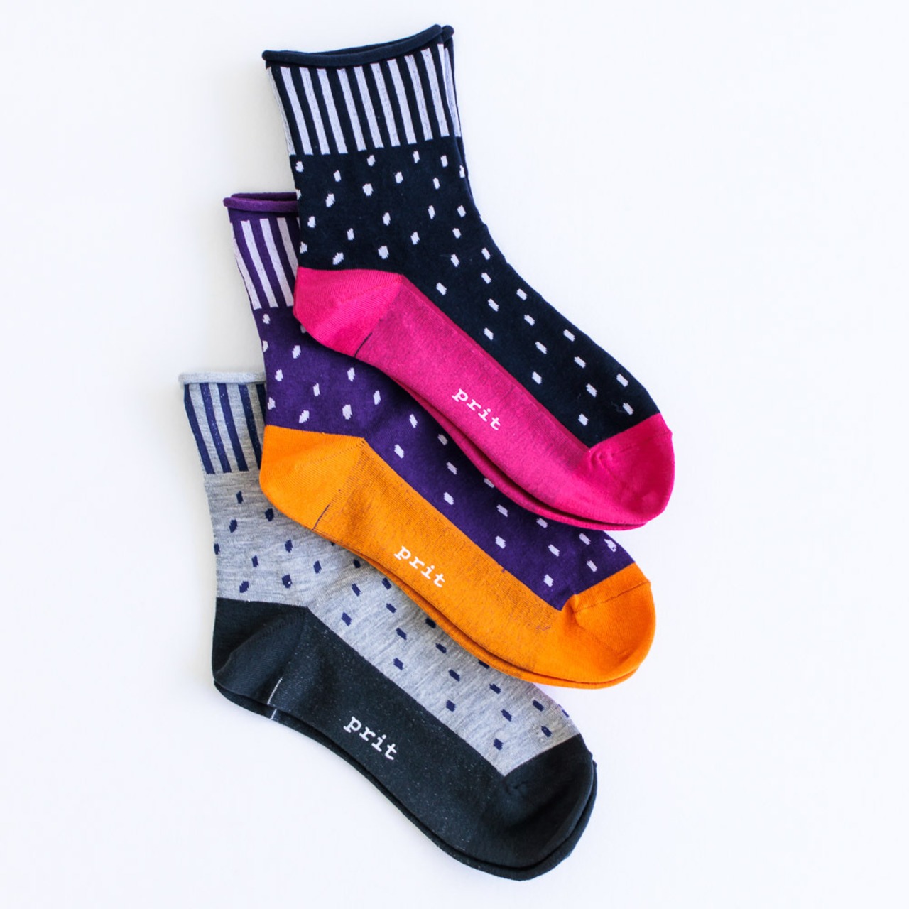 プリット prit ストライプ×ラフドットソックス(P01362)全3色【ネコポス可】