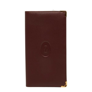 カルティエ マストライン 二つ折り 長財布 札入れ ボルドー レザー レディース CARTIER 【中古】