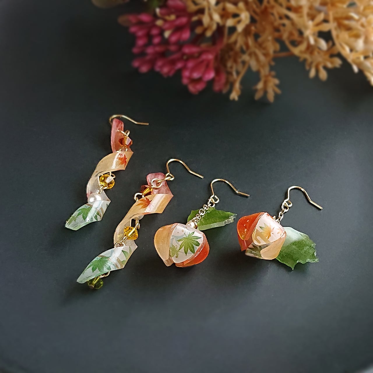 水流-つる- 紅葉のイヤリング・ピアス | をりをり-woriwori-