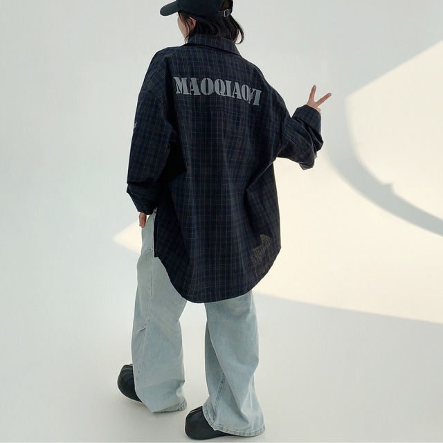 dark check pattern big logo shirt　ダークチェック柄ビッグロゴシャツ　J0713