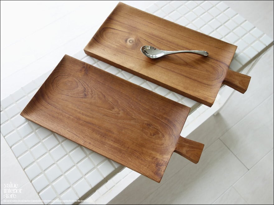 チーク無垢材 ハンドルプレート角Lsize 木皿 ディッシュ ランチ