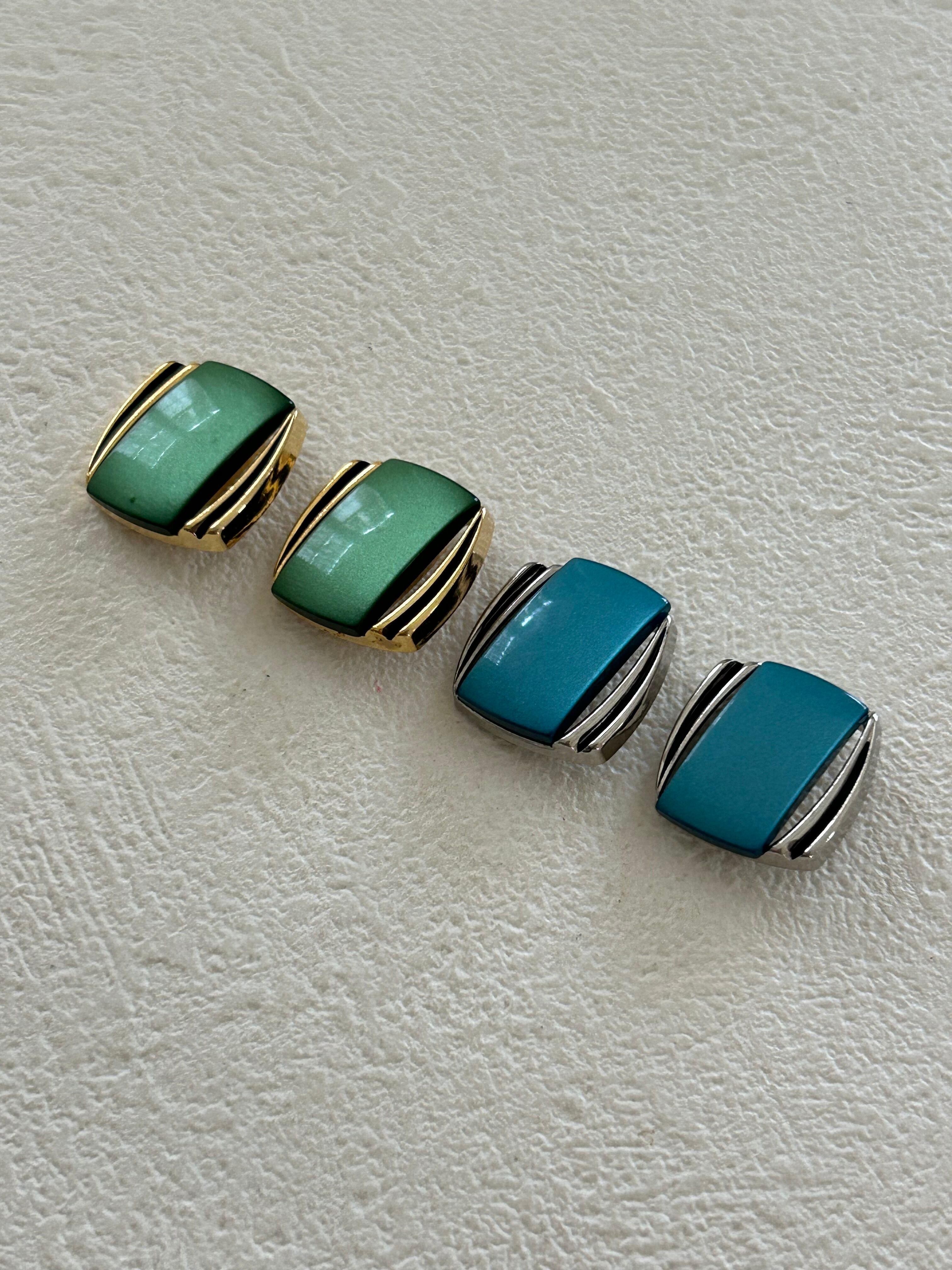 Japanese Vintageボタン レトロボタン カボション 15mm グリーン×ゴールド/ブルー×シルバー アクセサリーパーツ デコレーション材