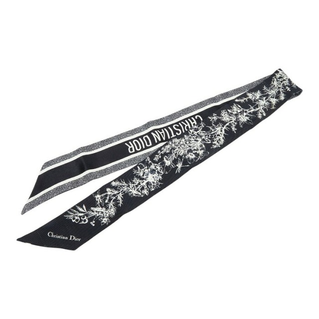 ディオール トワル ドゥ ジュイ フラワー ミッツァ スカーフ ツイリー ブラック ホワイト シルク レディース Dior 【中古】