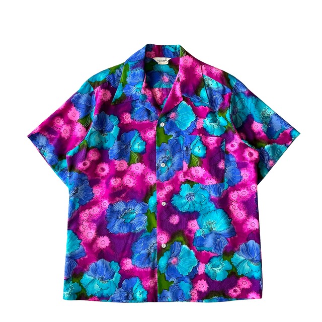 LATE 60s - 70s PSYCHEDELIC BLOOM VINTAGE ALOHA SHIRT / MADE IN HAWAII / size L