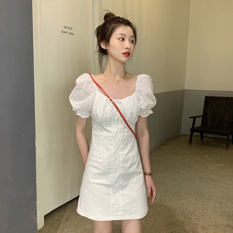 スリーブホワイトドレス サマーショートスカート 夏物 試着室51068801996