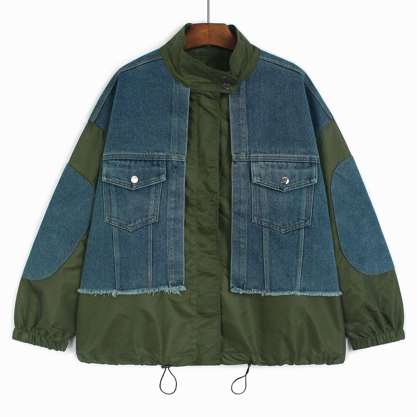 CONTRAST ZIP STAND COLLAR RELAXED SHORT JACKET M-18260