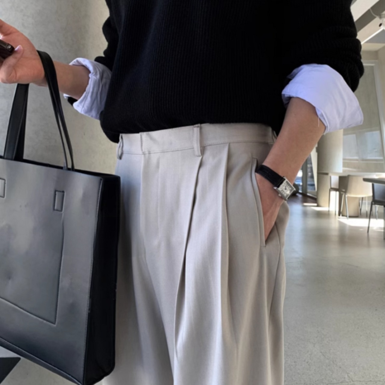 ダブルプリーツドレープワイドカジュアルパンツ　0751