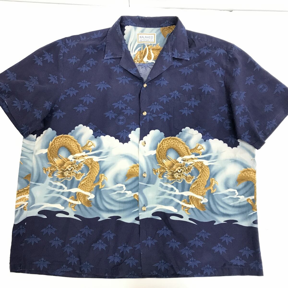 90年代シルクアロハシャツ　和柄　龍柄　ココナッツボタン