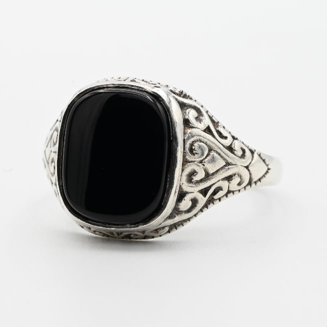 Black Onyx Top Graceful Design Signet Ring #20.0 / Denmark