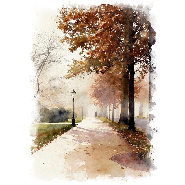 絵画 ドイツの風景 バーデン＝バーデンにある公園 インテリアアート額付き 水彩画・油絵調 WAT0223