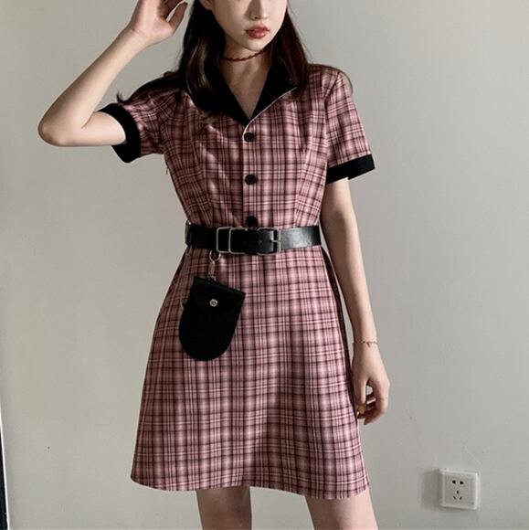 ワンピース 152 ベルト付 ウエストマークチェックワンピース bloem ワンピース 152 ベルト付 ウエストマークチェックワンピース bloem