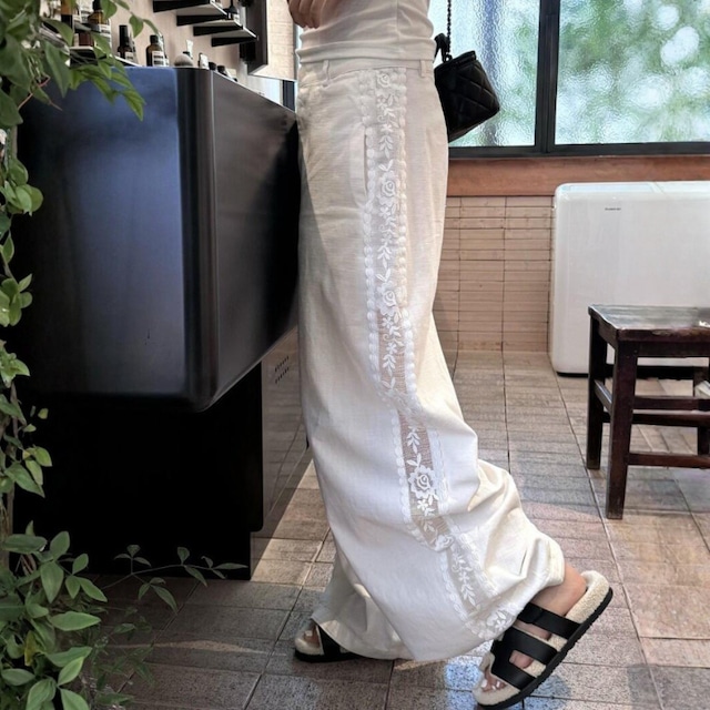 Side Lace wide pants　V2975