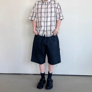 シャドーチェック柄半袖シャツ　0736