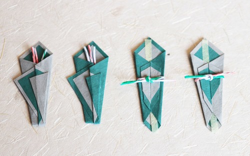 折　-和紙で折った熨斗シール- （緑系色）
