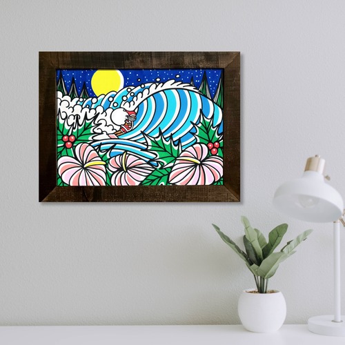 Wood Panel A3 Size（Santa Surf）with Frame