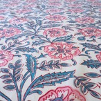 ブロックプリント生地【50cm単位】インド綿 花柄 白×ピンク#31470-WT1