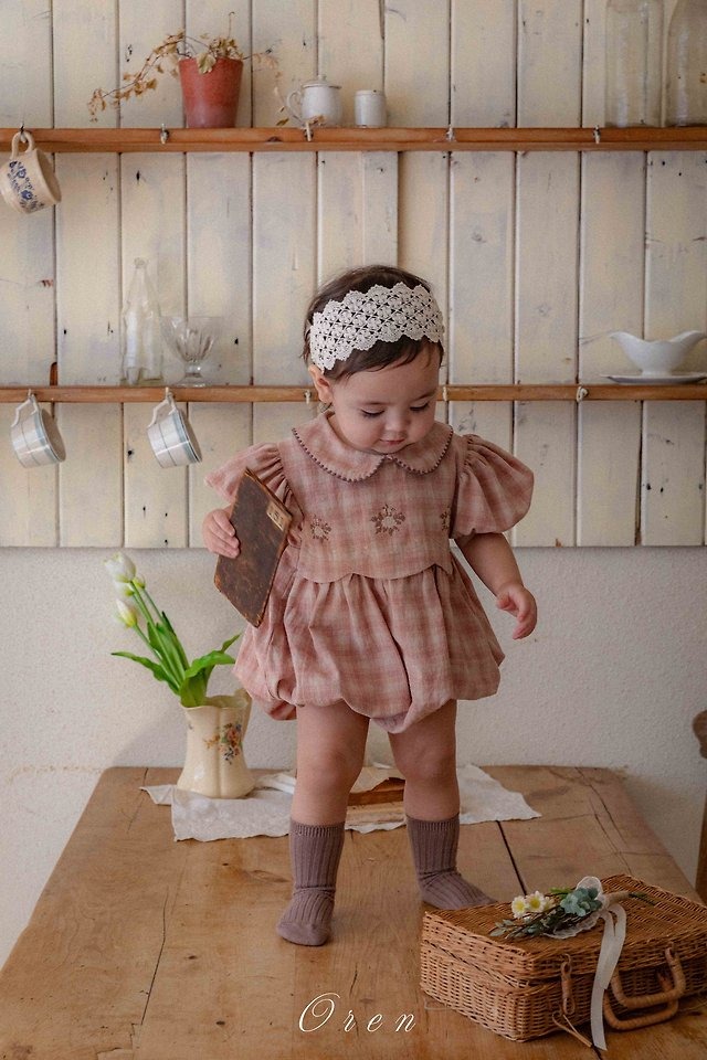【取寄】oren｜ttua embroidery check suit｜トゥア刺繍チェックベビースーツ｜S-M｜baby｜26 summer