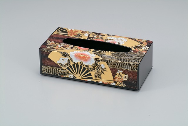 36-3515 スリムティッシュBOX 別甲塗 春日草 Tissue Box w Floral Motif BEKKO Coating