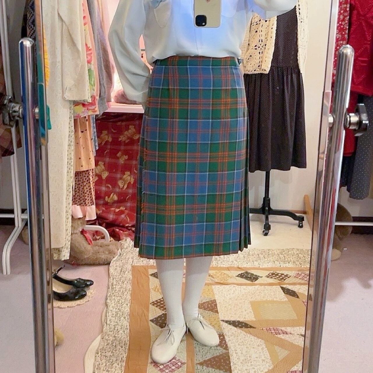 light blue check wrap skirt