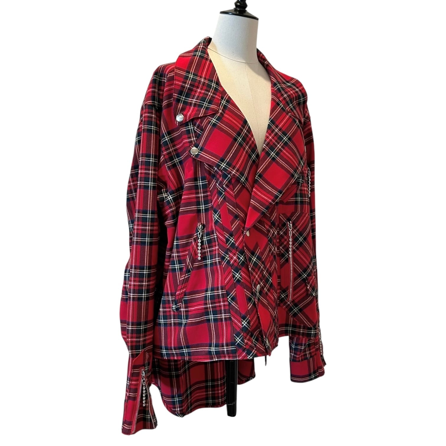 HEIHEI ライダースブラウス　赤チェック ダブルライダースシャツ RED | HEIHEI