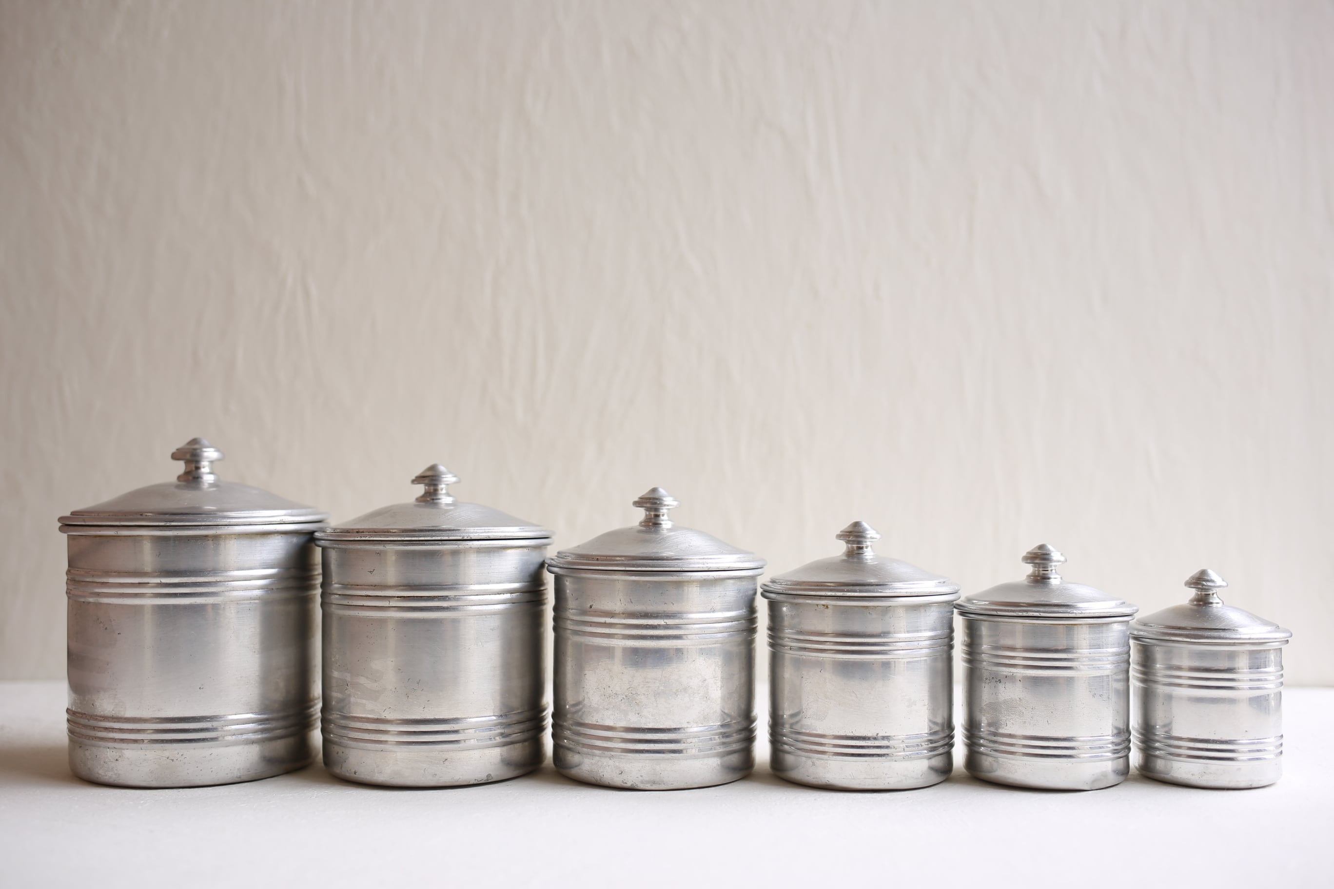 フランス アンティーク ヴィンテージ アルミ製 キャニスター 6個セット