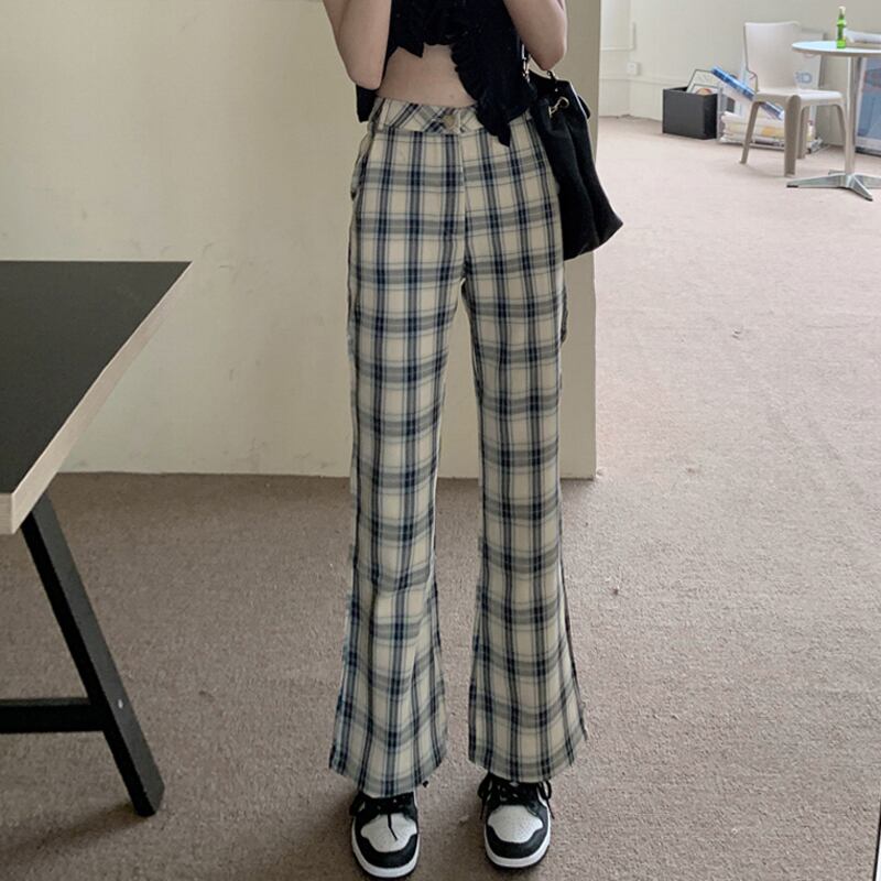 ルーズパンツ サマースリムハイウェスト格子柄カジュアル 夏物 スーパーモール26215693200