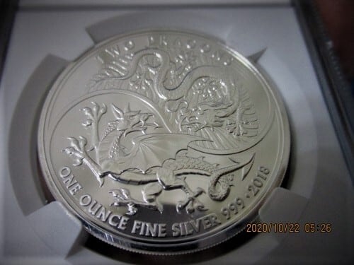 イギリス 2018年 2頭のドラゴン 2ポンド銀貨（Two Dragons）【NGC MS69