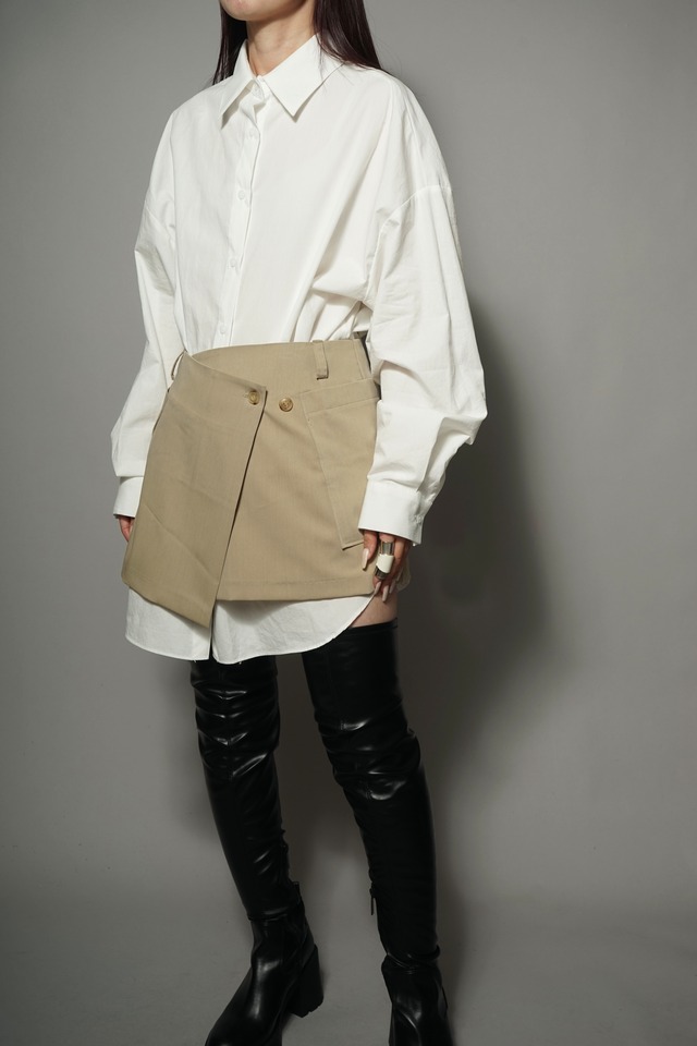 LONG SHIRT SET WRAP MINI SKIRT (WHITE×BEIGE) 2402-54-840