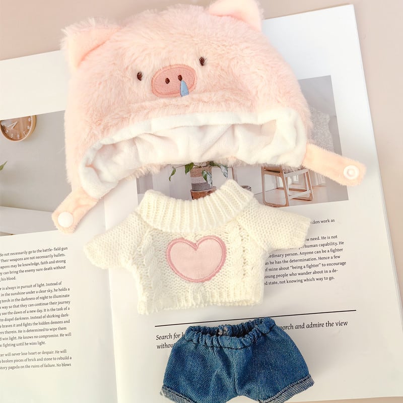 20cmぬいぐるみ用 カジュアル ハート刺繍セーター＋デニムパンツ＋
