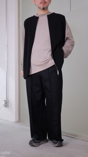 i’m here - with PIPING : SAILOR PANTS ：Black｜異素材パイピング／ウールライトメルトン／“1枚で仕立てる”