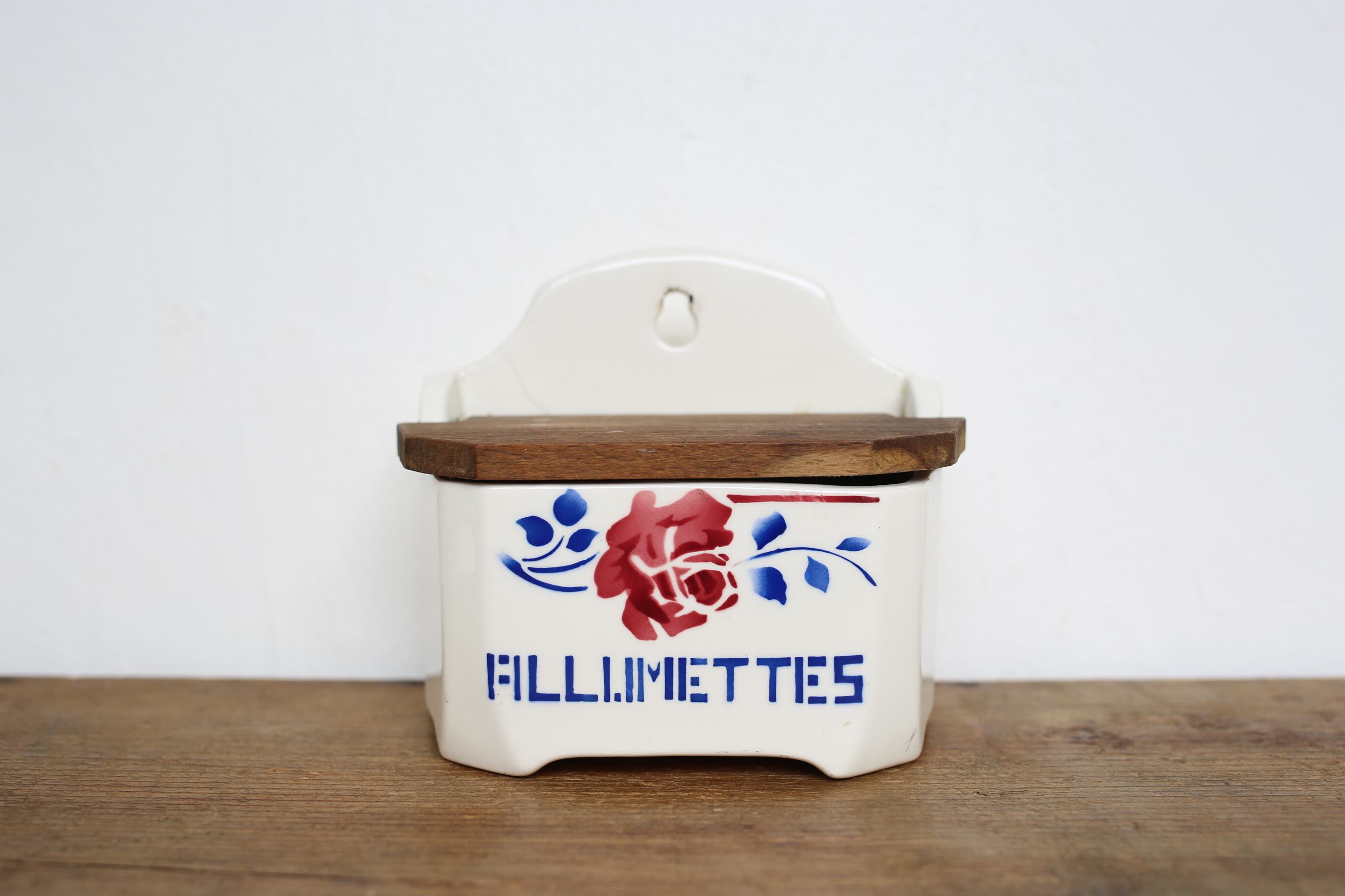 フランス アンティーク ヴィンテージ Badonviller 陶器製 ALLUMETTES缶 「ROSE」N-01074