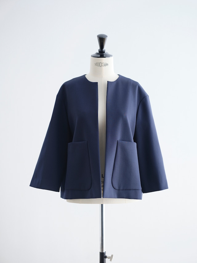 no-collar navy jacket