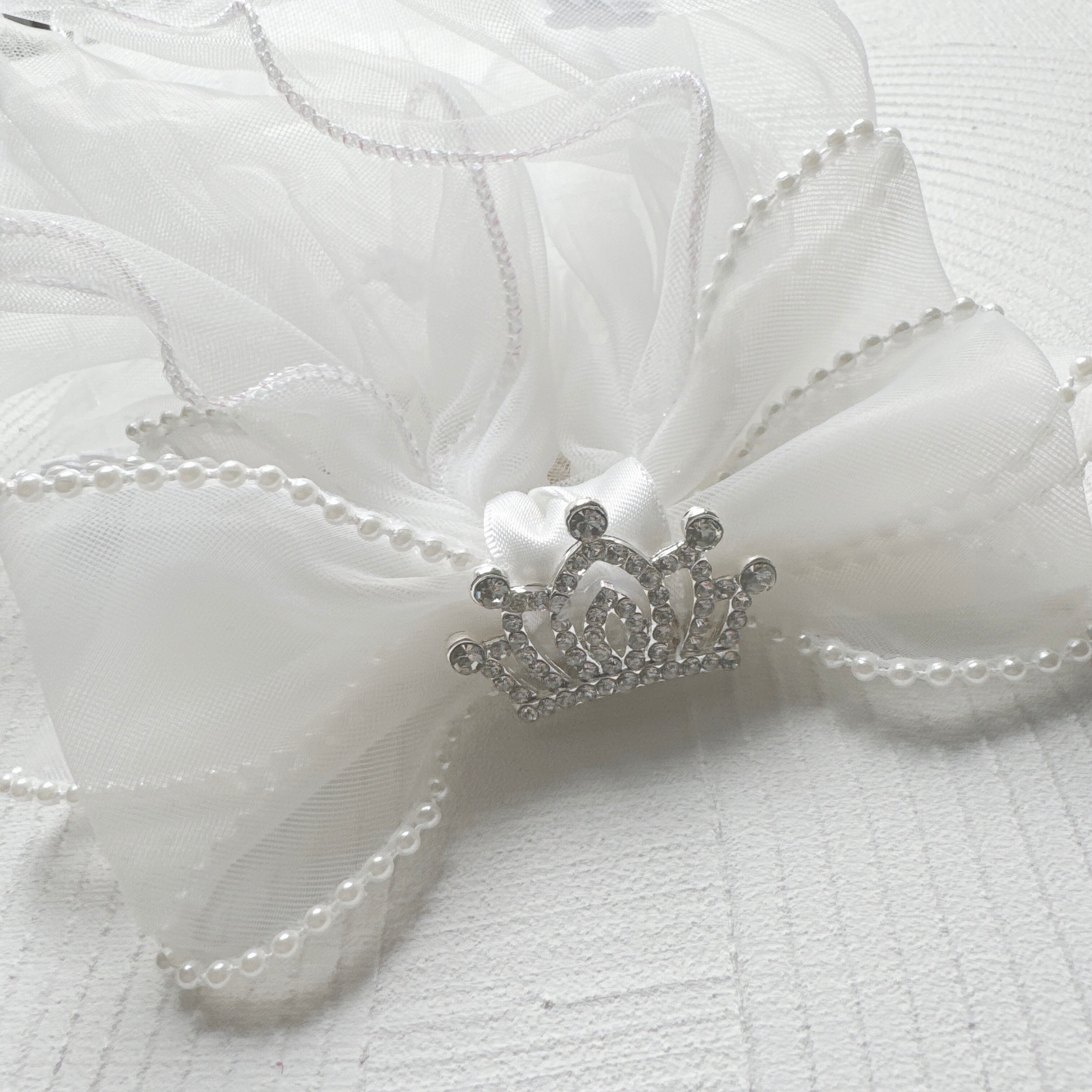 小さめ王冠お花付きリボンベールヘアバンド