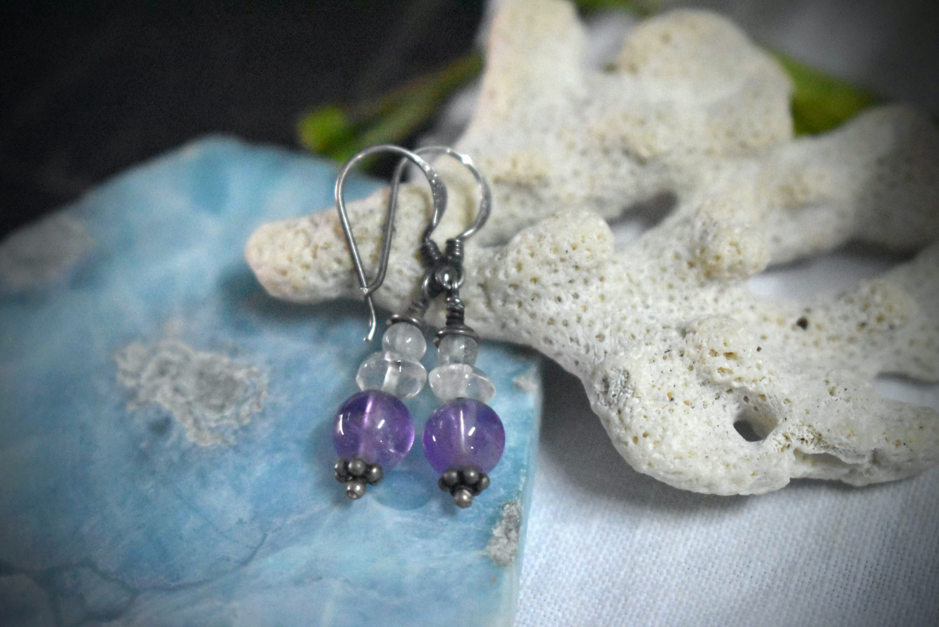 アメジストと水晶 Sv92.5ピアスpia013