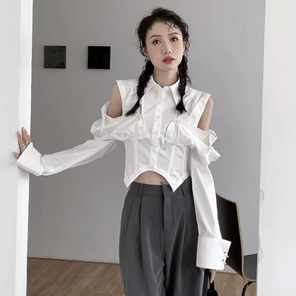 3wayシャツブラウス 肩出し シャツ ブラウス オフショル オフ 3wayシャツブラウス 肩出し シャツ ブラウス オフショル オフ