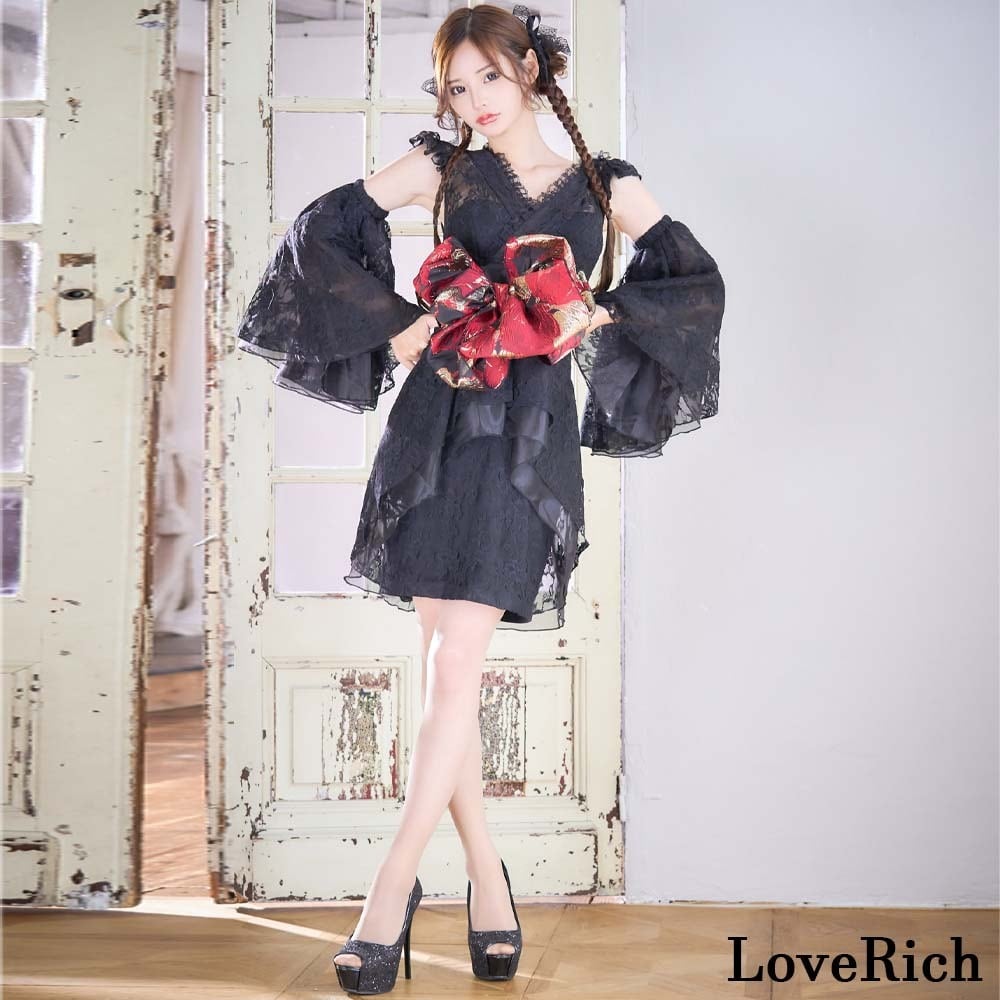 花柄レース フレアスリーブ ミニスカート ロング 豪華 花魁 着物