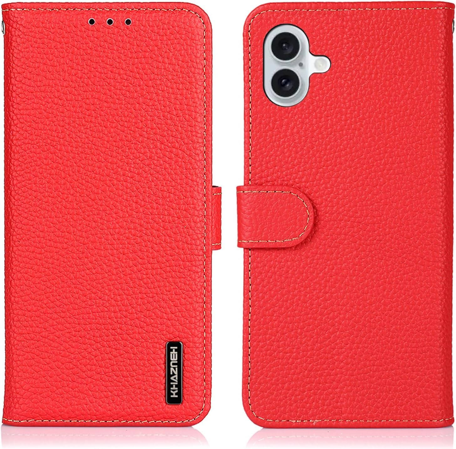 for iPhone 17 ケース 手帳型 本革 アイフォン 17 カバー 財布型 ケース 高級本皮 シュリンクカーフレザー ライチ柄 良い触り心地 サイドマグネット式 2枚カード収納 横置きスタンド機能 耐衝撃 Ayakumo レッド