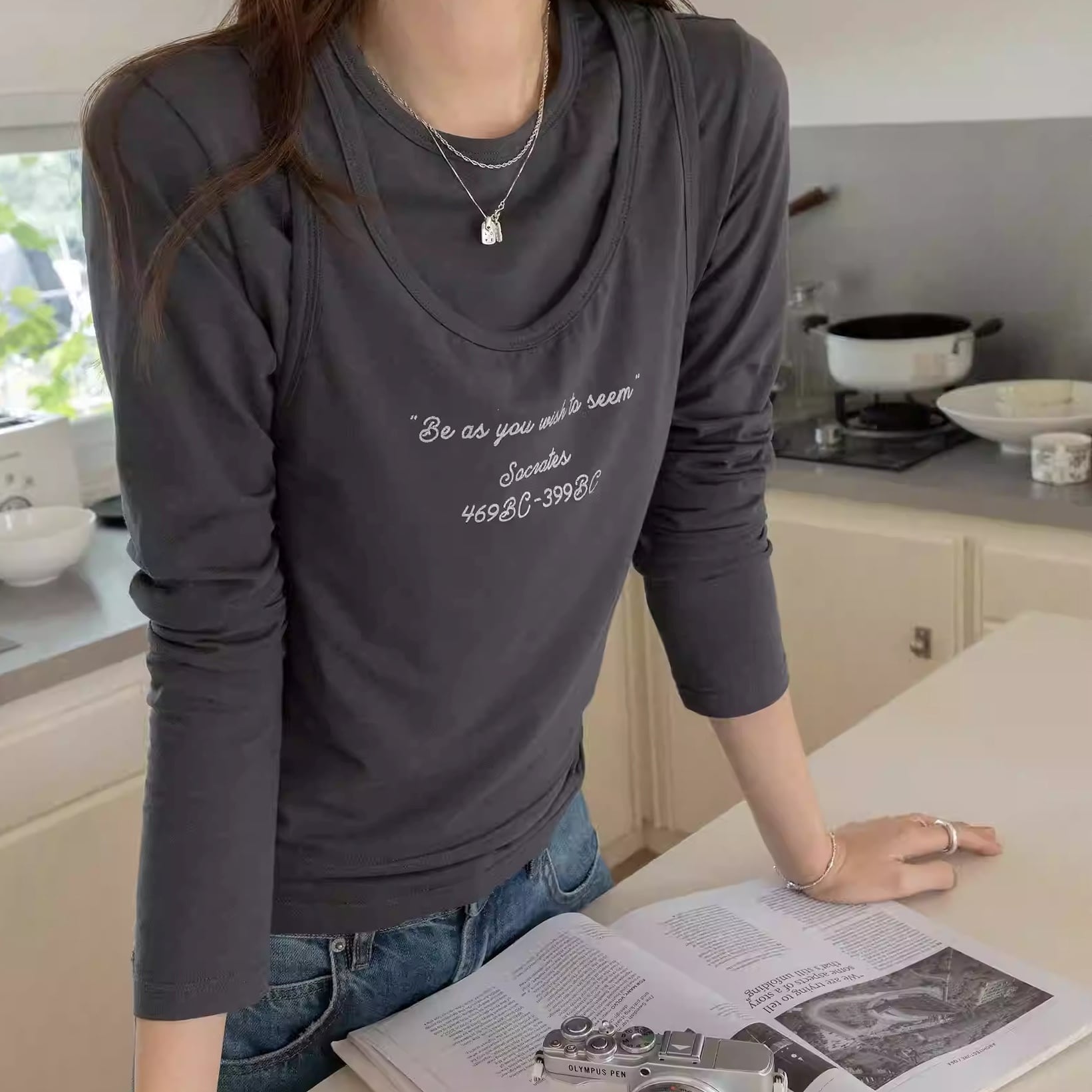 長袖 レイヤード風 スタンダード Tシャツ 3color ATO0172