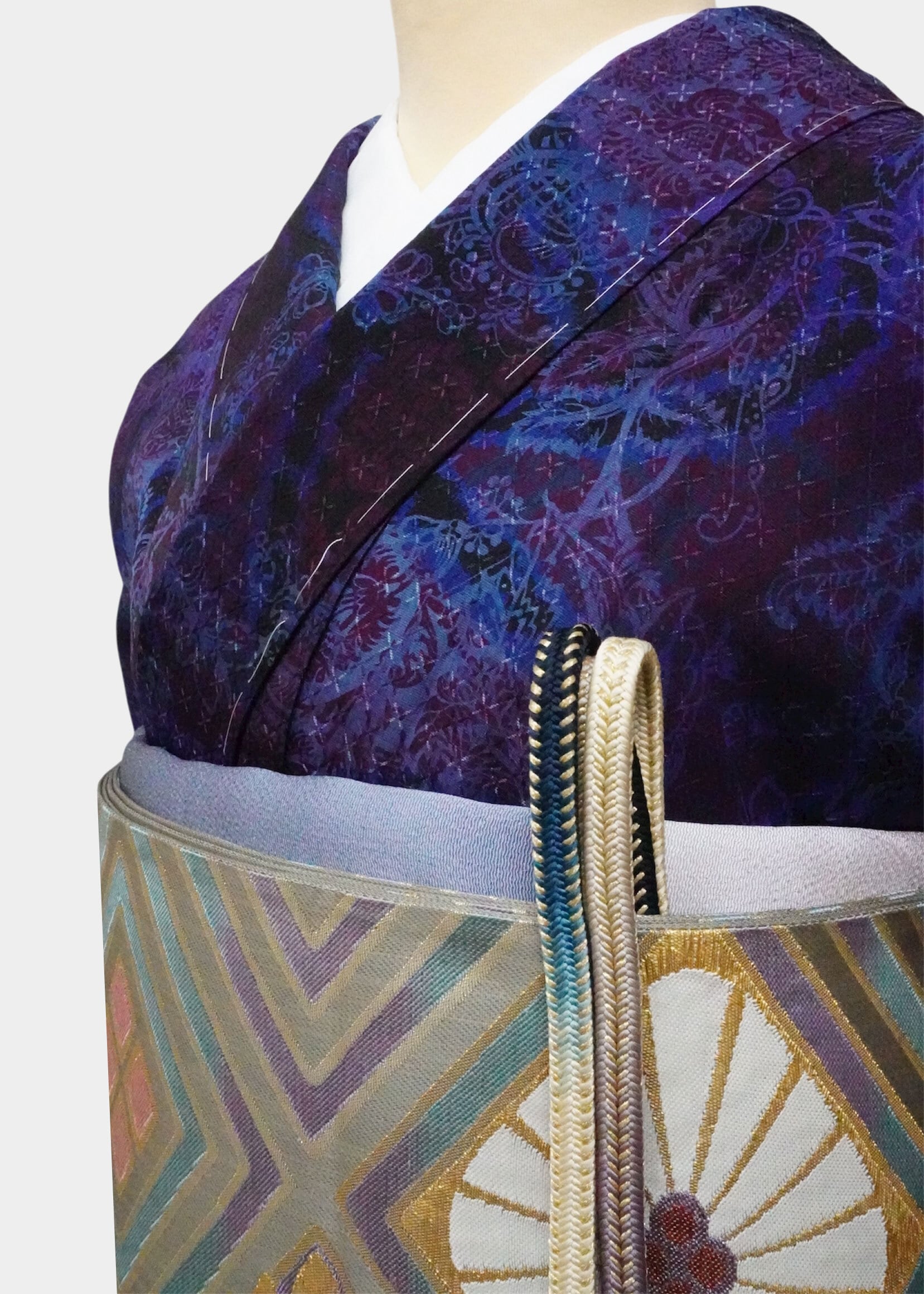 (袷)濃紫地タッサーゴールドシルク前田仁仙 LUKMA-030