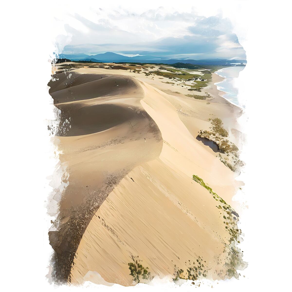 絵画(風景画) 日本 鳥取県 鳥取砂丘 インテリアアート額付き 水彩画