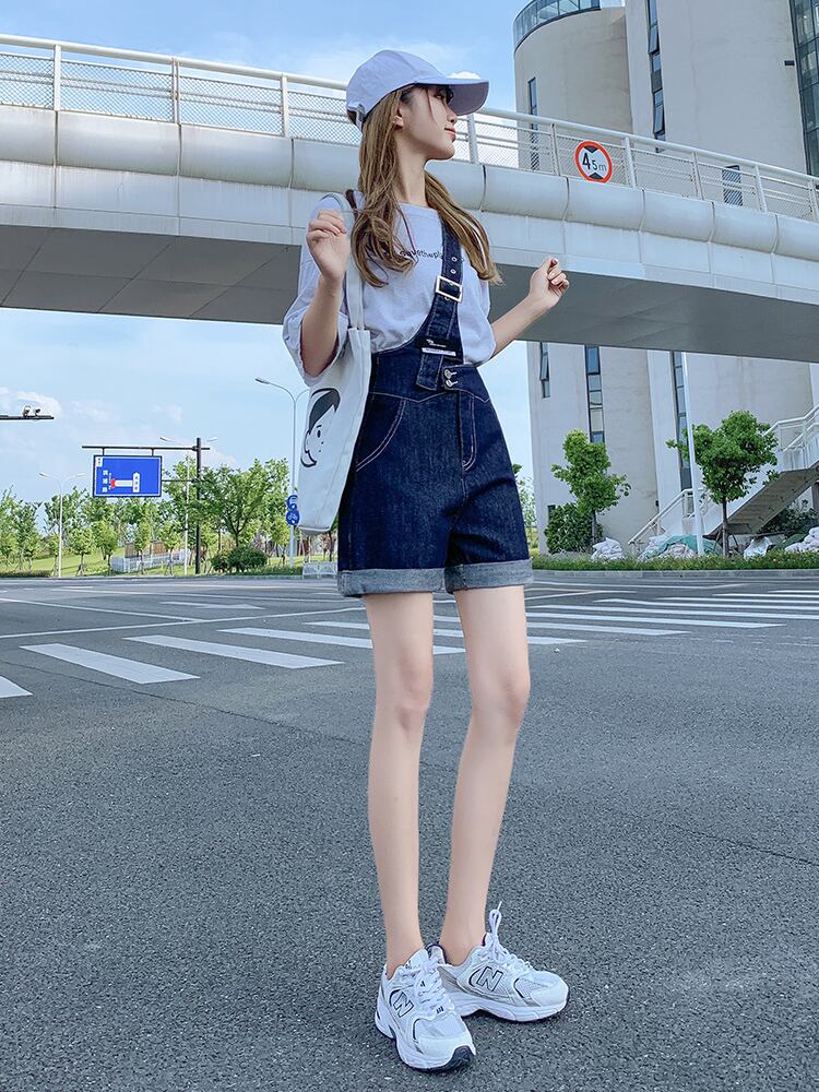サロペット デニム ショートパンツ ワンショルダー 着まわし 韓国ファッション 大人可愛い きれいめ カジュアル Luluca 韓国トレンドファッションluluca ルルカ