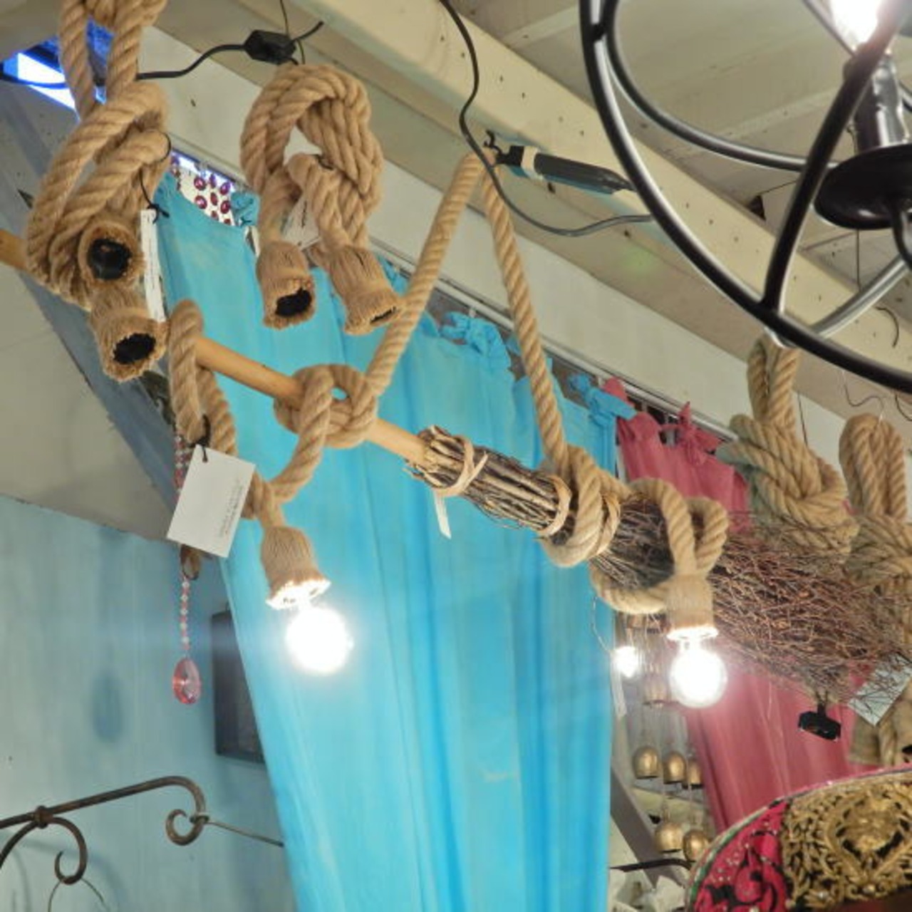 TOPANGA Lighting マニラロープランプ　ダブル100cm　50×2　ナチュラル　流木　吹き抜け　リビング　ダイニング　ショップ　飲食店　カフェ　店舗照明