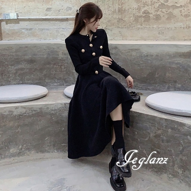 セットアップ 2点 ニット カーディガン ゴールドボタン スカート 高見え（M4922）μ