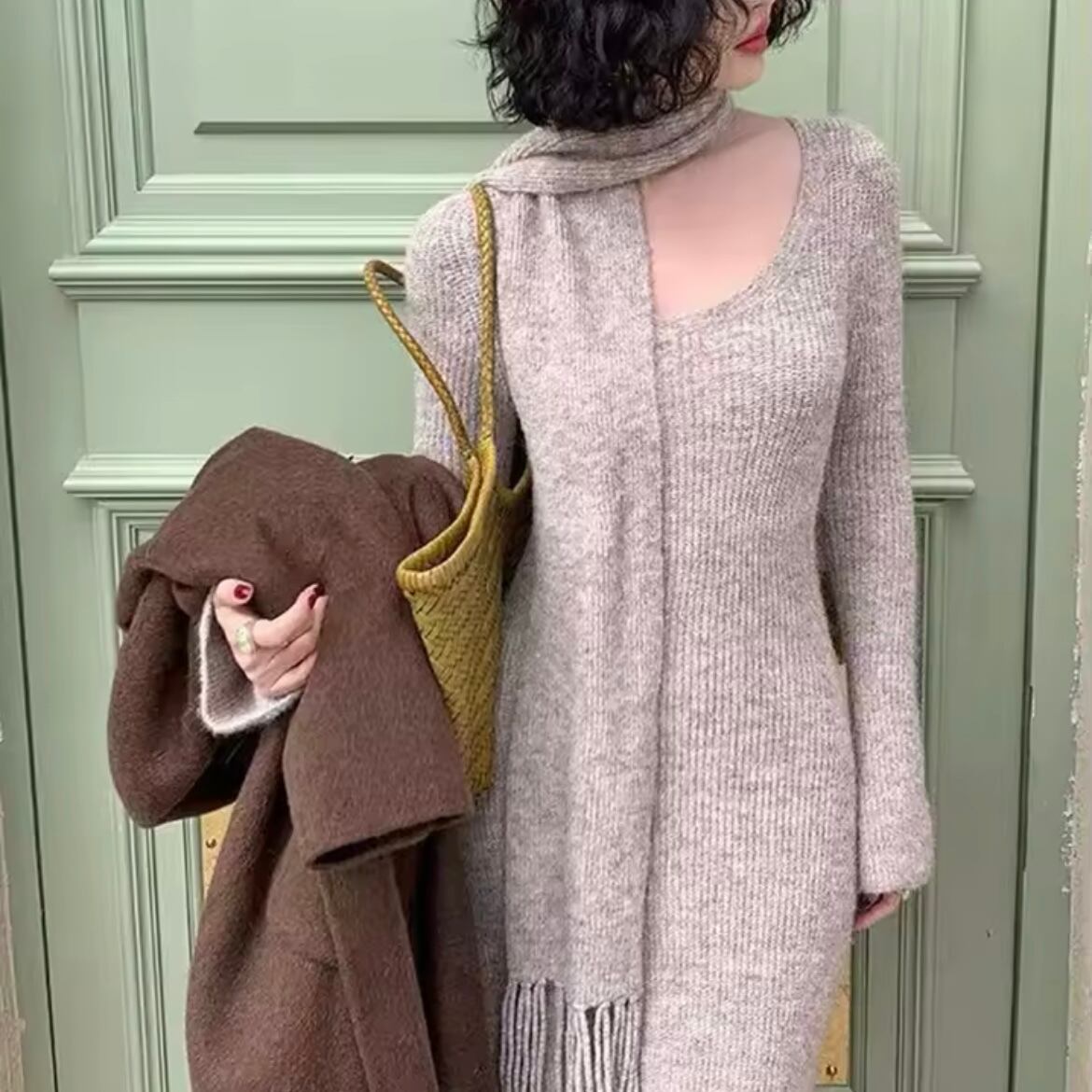 muffler knit long dress