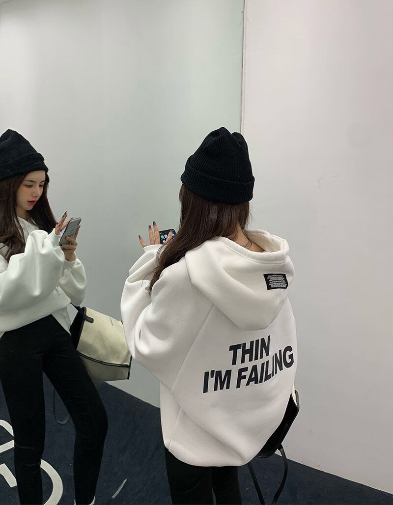 セーター レディースオータムウィンタールーズホワイトプリントフードジャケット トップス コットン 秋物 冬物 ブラックストロベリース93969453807