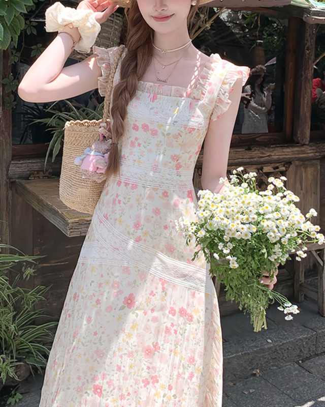 スクエアネックピーチフローラルワンピース　2506088