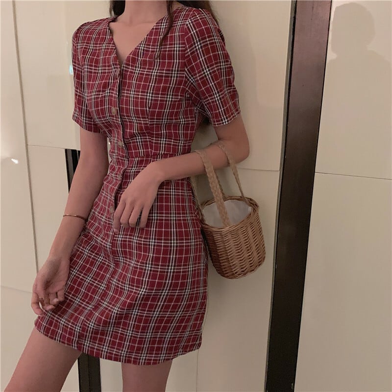 BUBBLES チェック柄 半袖ミニワンピース bubbles チェック柄 半袖ミニ