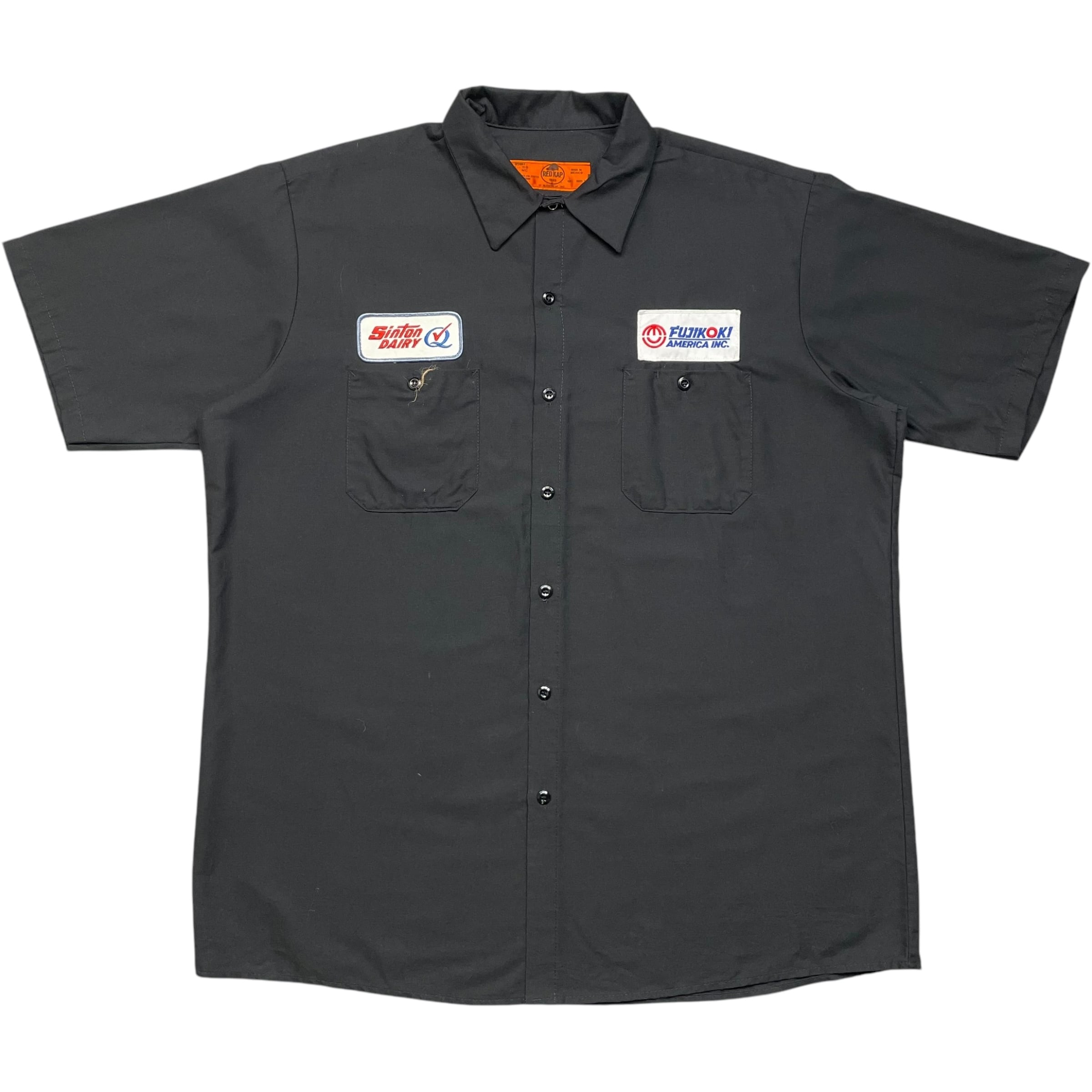 《XL》 REDKAP レッドキャップ 半袖シャツ ワークシャツ ブラック 2ポケット ワッペン 企業ロゴ 空調管理会社アメリカ拠点 no.6648