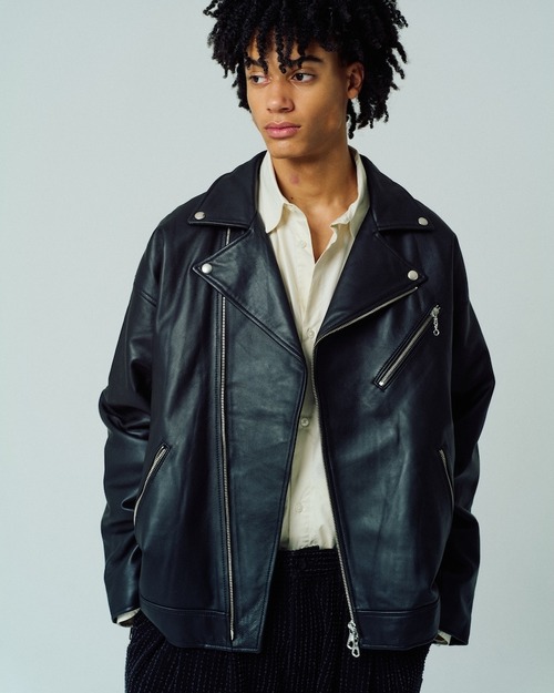 ADAM PATEK　leather looose double rider’s jacket (BLK) AP2423002